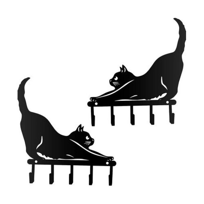 Crochet  en métal chat noir qui s'étire 