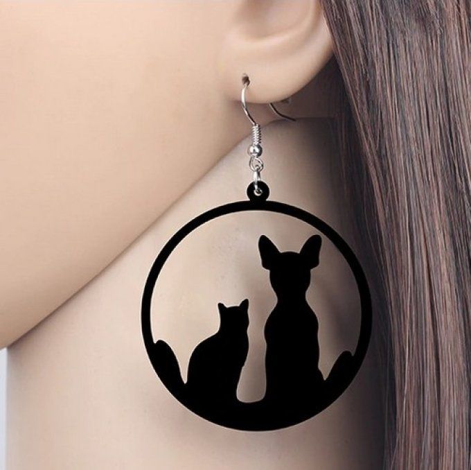 Boucles d'oreilles chat noir - Un grand marché