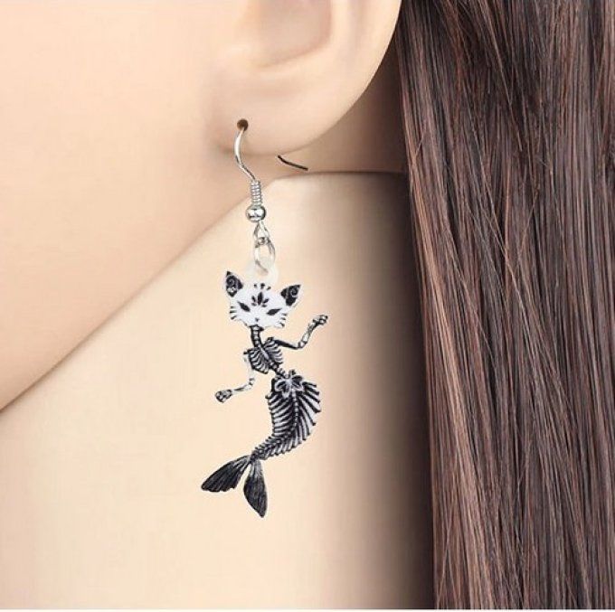 Boucles d'oreilles chat noir, 1 paire/ensemble, nouvelle mode, squelette  chat bois, Dangle, tendance, bijoux