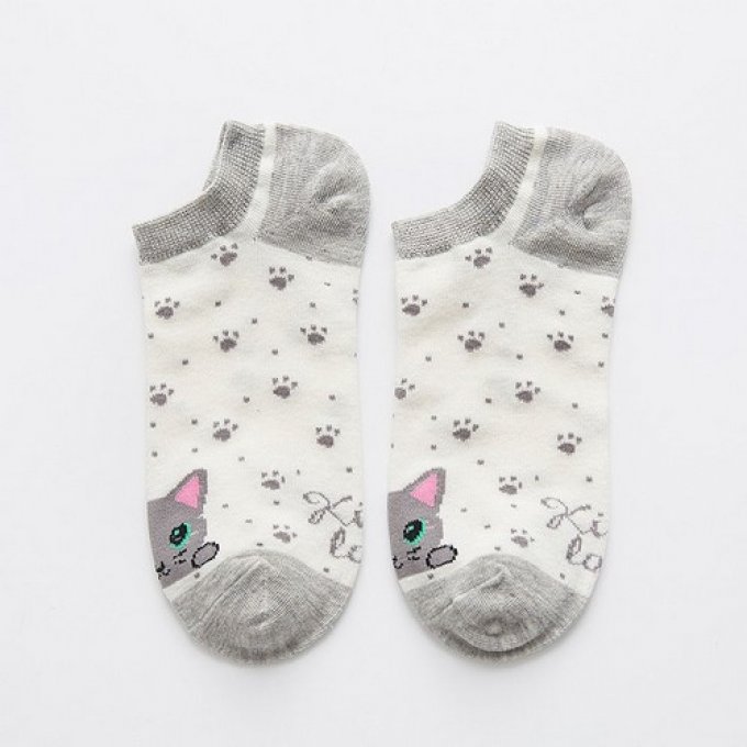 Chaussette de cheville chat gris 