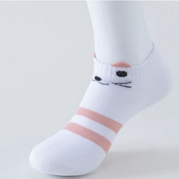 Chaussettes chat rose et blanc