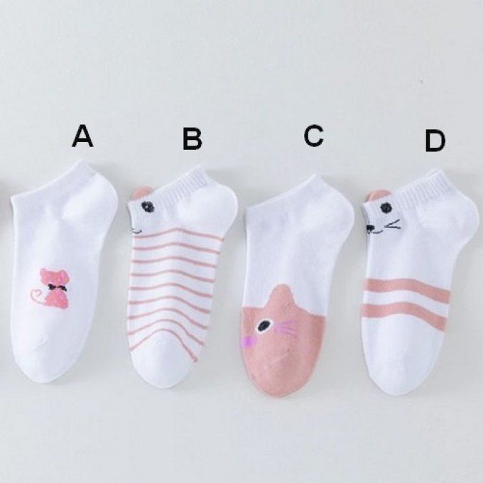 Chaussettes chat rose et blanc