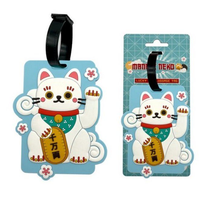 Etiquette à Bagage PVC - Maneki Neko Chat Porte Bonheur