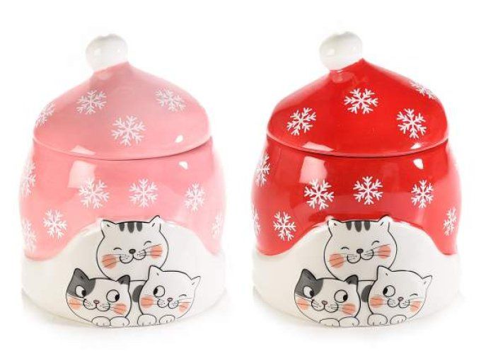 Pot de noel trois chats souriants.