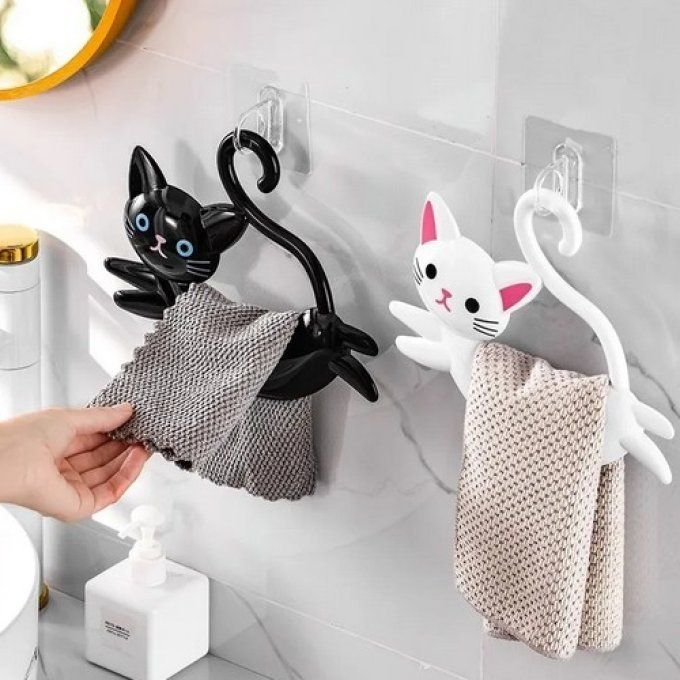 Porte serviette chat noir ou blanc