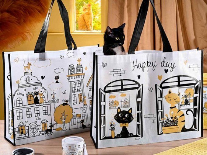 Sac rigide en polyester avec imprimé "PrettyCat" chat.