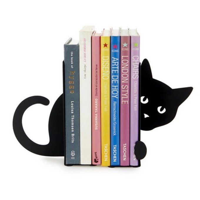 Serre-livres Hidden cat , chat noir en métal.