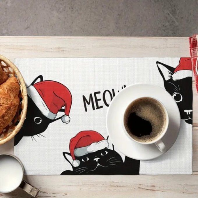 Set de table chat noir de noel 