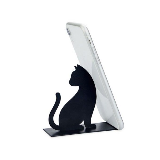 Support téléphone chat noir métal