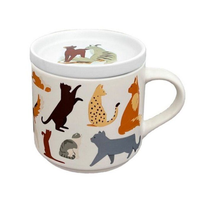 Ensemble Mug Porcelaine & Dessous de Tasse - Feline Fine Chats 