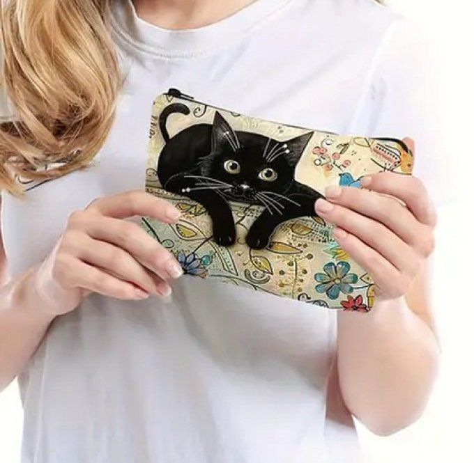 Pochette chat noir et l'oiseau.