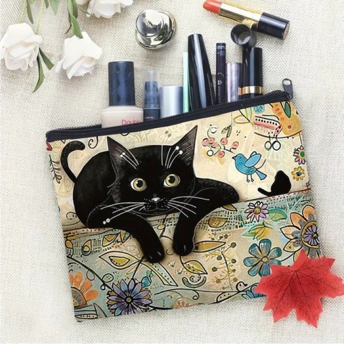 Pochette chat noir et l'oiseau.