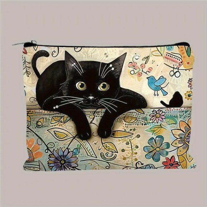 Pochette chat noir et l'oiseau.